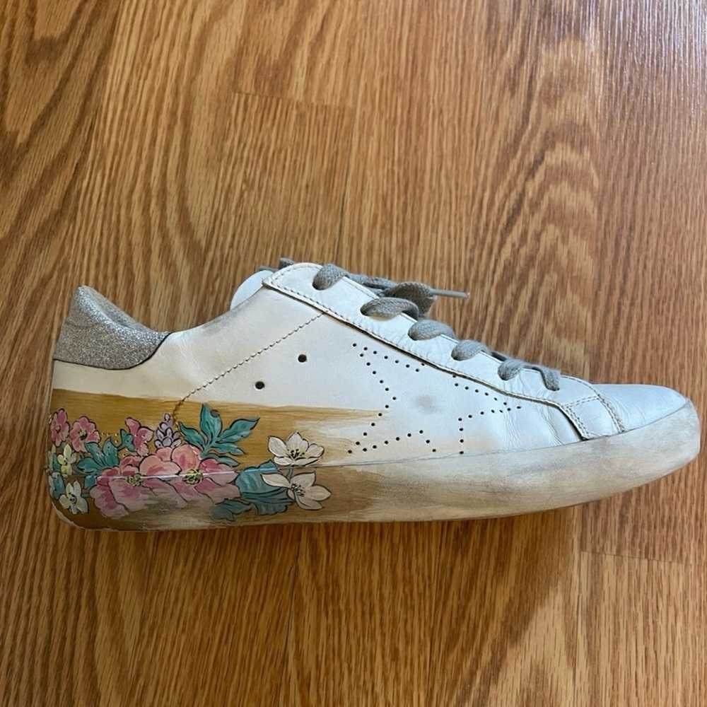 Golden Goose White Floral Sneakers